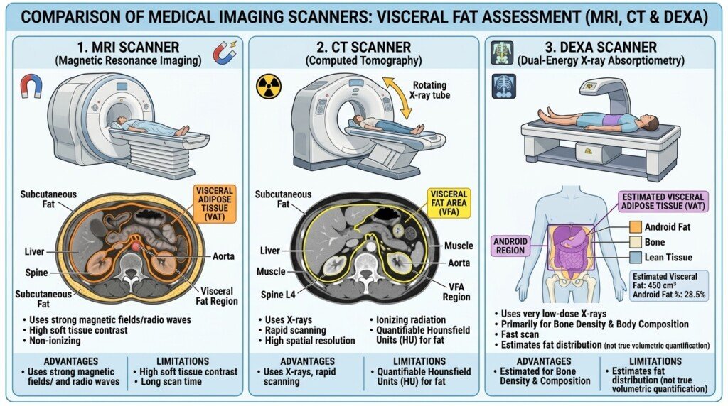 MRI CT scan and DEXA scan for visceral fat measurement