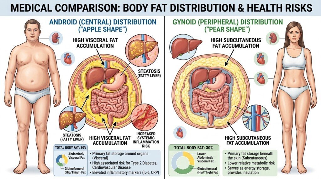 Side-by-side comparison of visceral fat and subcutaneous fat
