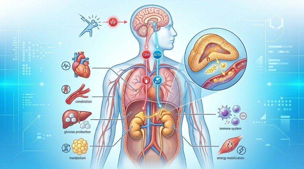 Illustration explaining cortisol hormone and stress response