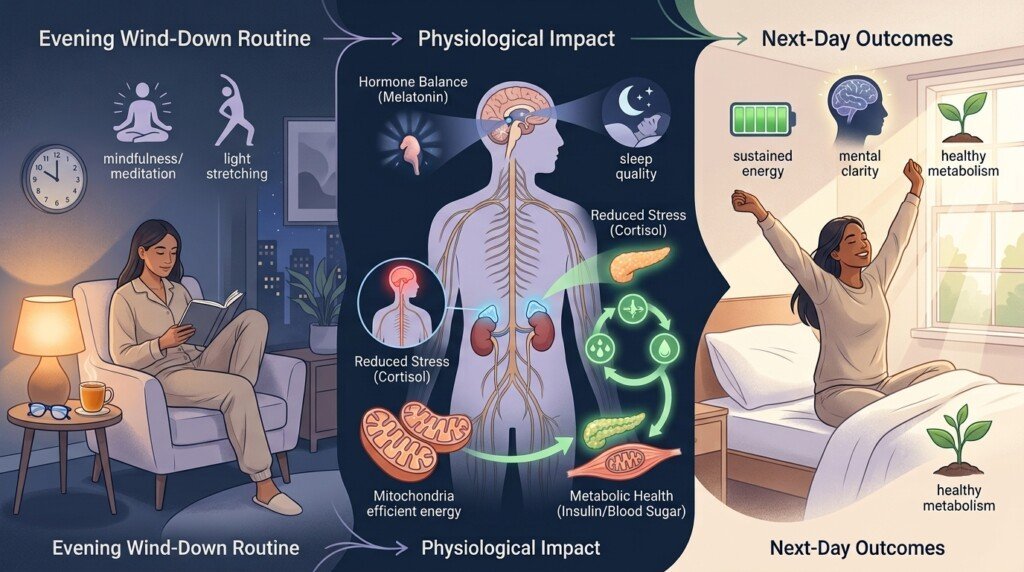 Healthy bedtime routine improving sleep and weight management