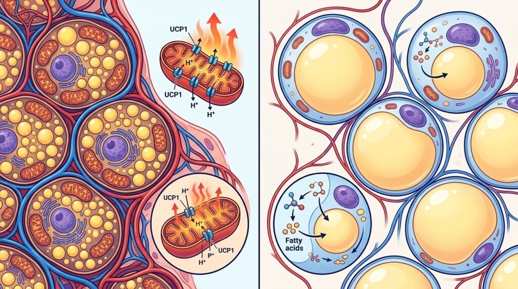 Brown fat compared with white fat