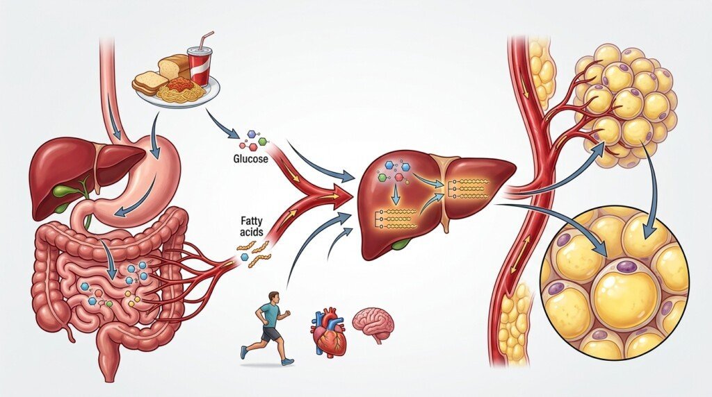 Extra calories stored as body fat