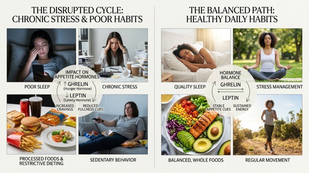 Lifestyle factors affecting hunger hormones