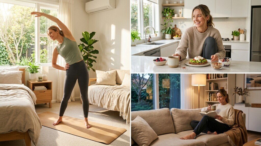 Consistent sleep routine supporting healthy weight management. it shows sleep hours for weight loss