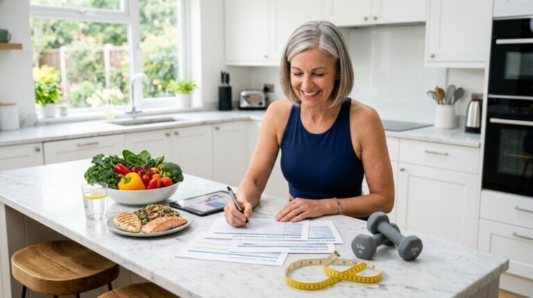 Healthy middle-aged woman learning about estrogen and weight gain