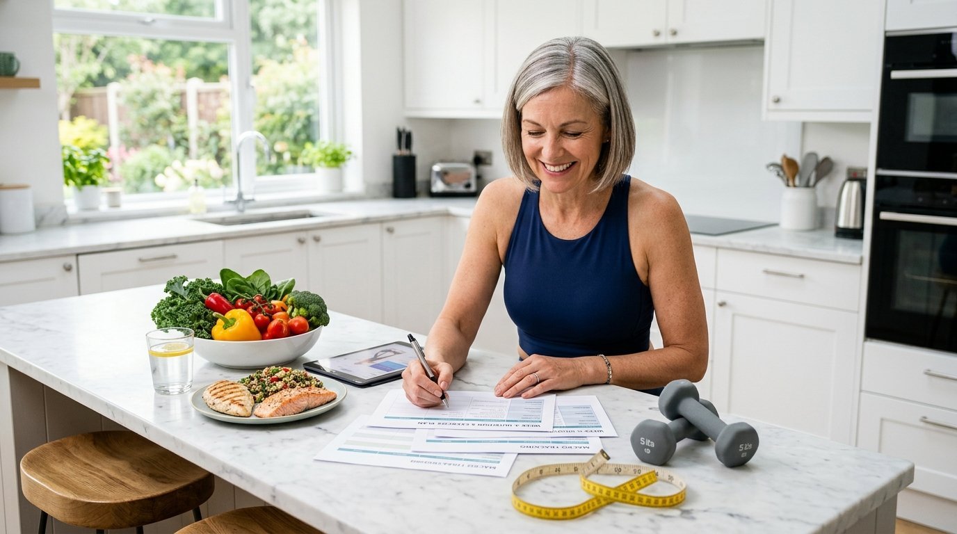 Healthy middle-aged woman learning about estrogen and weight gain