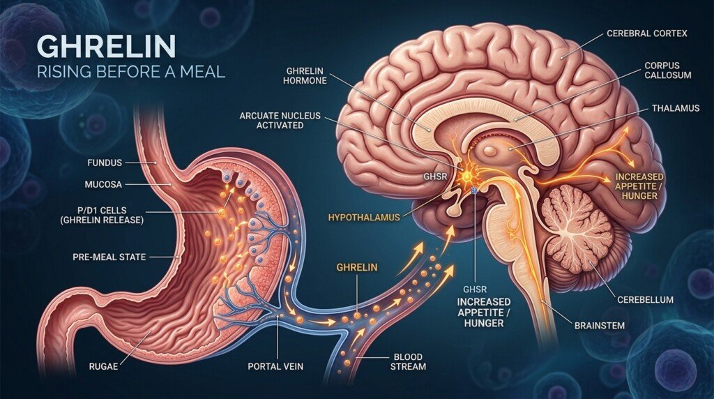 Ghrelin increasing appetite before meals