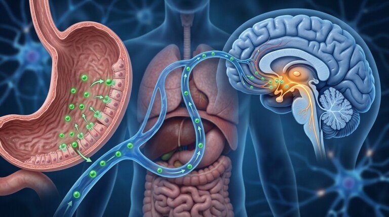 Ghrelin hormone signaling hunger between the stomach and brain