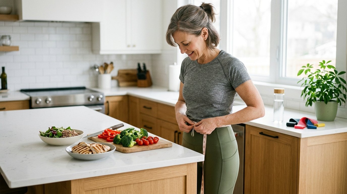 Healthy adult reducing hormonal belly fat through lifestyle changes