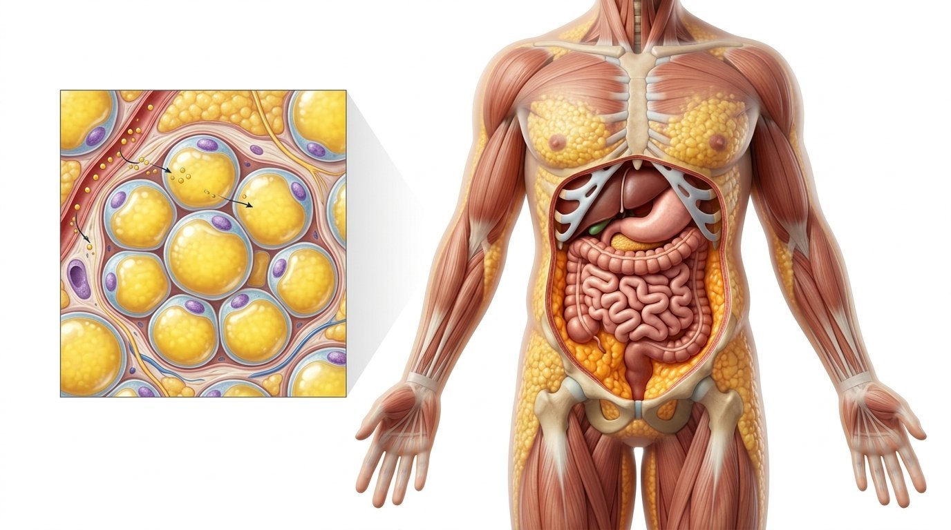 Medical illustration showing how the body stores fat