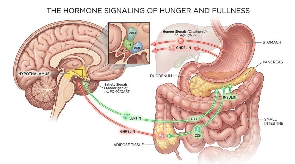 Brain and hunger hormones regulating appetite