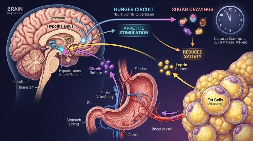 Hunger hormones affecting nighttime appetite