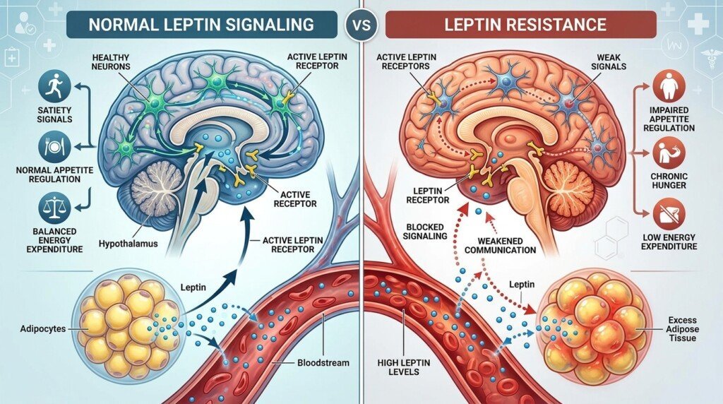 Leptin resistance reducing fullness signals