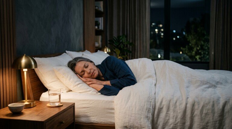 Woman sleeping peacefully during menopause to support weight loss