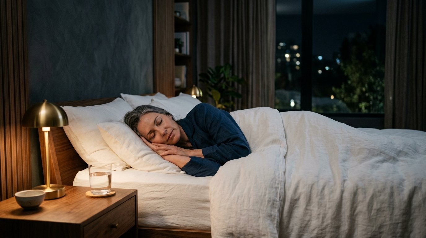 Woman sleeping peacefully during menopause to support weight loss