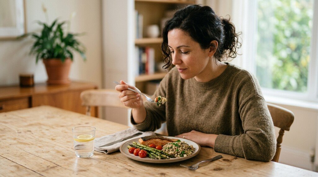 Practicing mindful eating during meals