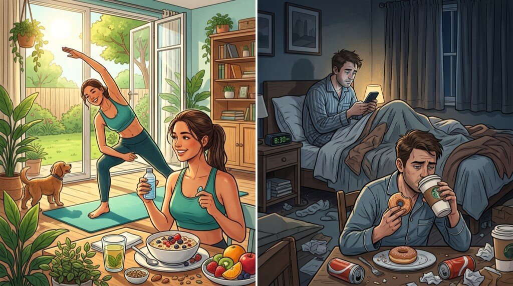 Morning Routine to Boost Metabolism compared with common morning mistakes
