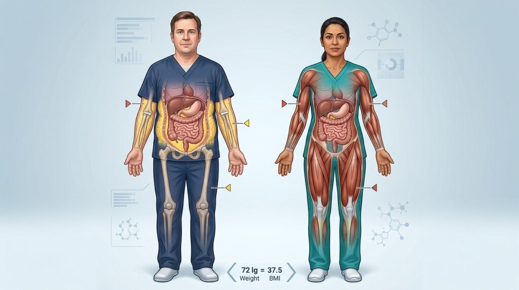 Healthy BMI with high body fat illustration