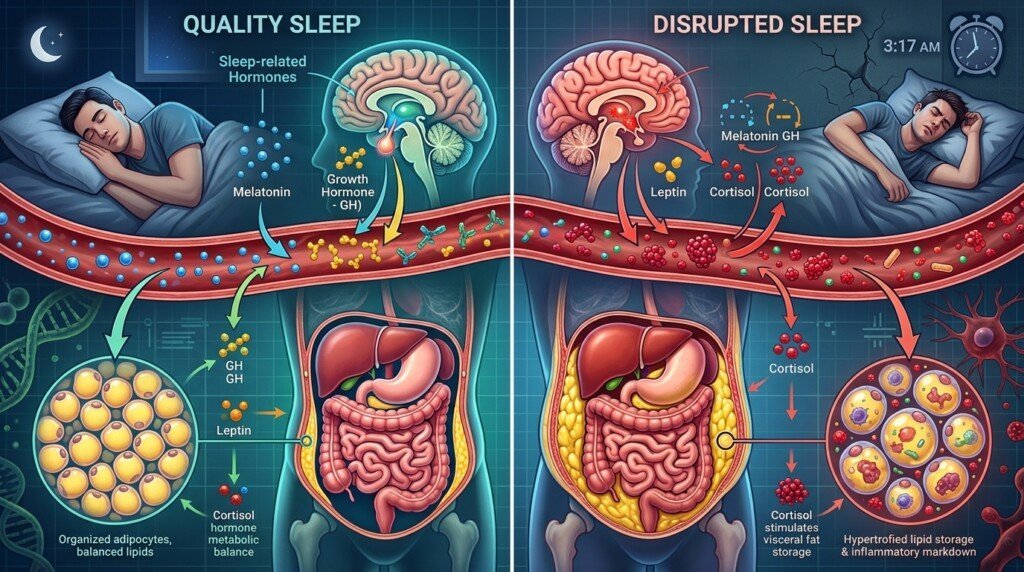 Sleep affecting abdominal fat storage