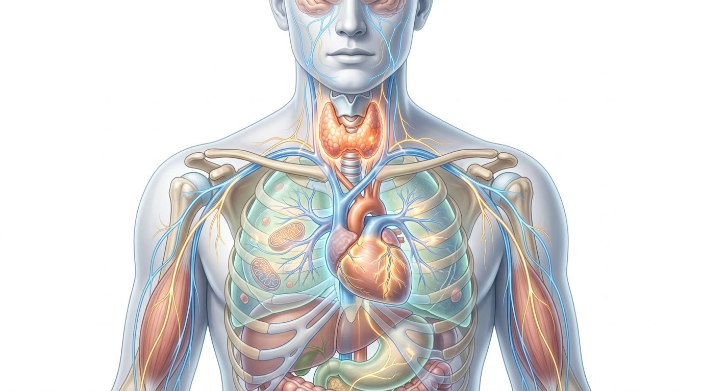Thyroid and Metabolism showing the thyroid gland controlling energy production