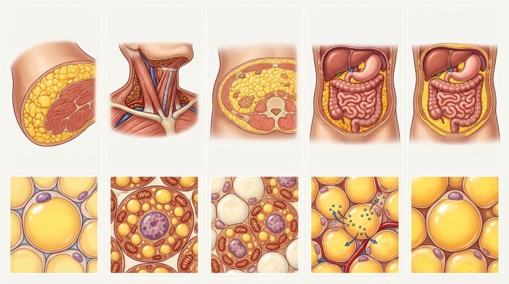 White fat brown fat beige fat visceral fat and subcutaneous fat