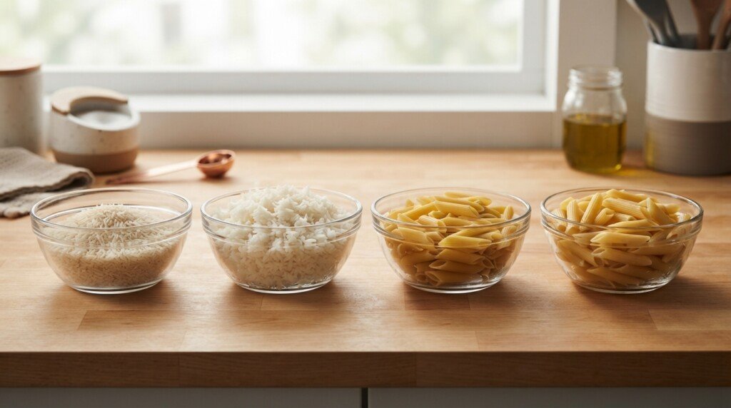recommended portion sizes cooked rice pasta