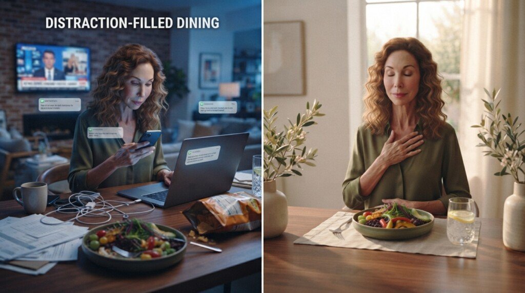 how to practice mindful eating distractions